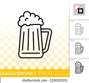 Beer Mug thin line icon. Outline web sign of tall glass. Pub Bar linear pictogram with different stroke width. Simple vector symbol, transparent background. Beer Mug editable stroke icon without fill