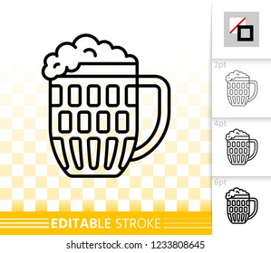 Beer Mug thin line icon. Outline web sign of glass. Pub cup linear pictogram with different stroke width. Bar simple vector symbol, transparent background. Beer pint editable stroke icon without fill