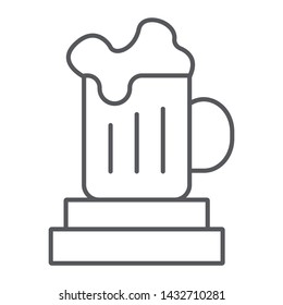 Beer mug thin line icon, drink and glass, beer cup sign, vector graphics, a linear pattern on a white background, eps 10.