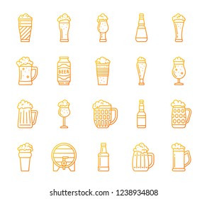 Beer mug thin line icons set. Outline vector web sign kit of tall glass. Pub linear icon collection includes pint, alcohol beverages, hop. Modern gradient simple bar ware symbol isolated on white
