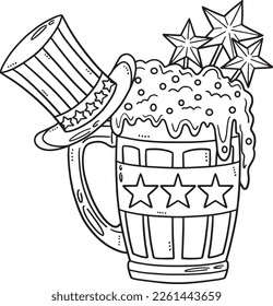 Beer Mug with Top Hat Isolated Coloring Page