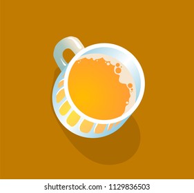 Beer mug top view. Flat vector illustration. Isolated on brown background.