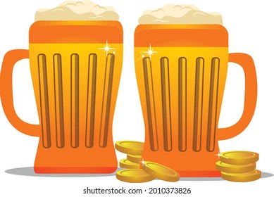 Beer and mug vector art and illustration