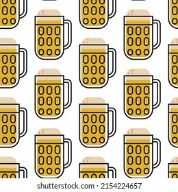 Beer mug vector cartoon seamless pattern background for wallpaper, wrapping, packing, and backdrop.
