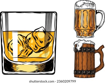 Beer mug vector clipart designs. vector beer mugs. mug sets. flat style vector beer mugs