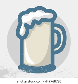 Beer Mug Vector Icon. Distressed Background. 