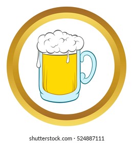 Beer mug vector icon in golden circle, cartoon style isolated on white background