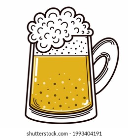 Beer in a mug. Vector icon. Isolated illustration on white. Wheat drink with foam. Alcohol in a glass cup. Light Ale. Flat style. Oktoberfest print.