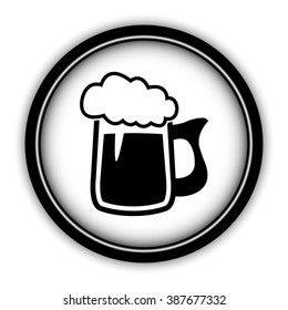 Beer mug - vector icon; round  button with shadow