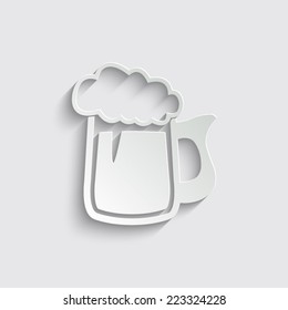 Beer mug vector icon  with shadow on a grey background