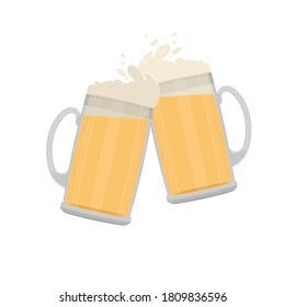 Beer mug, vector illustration. Banging glasses