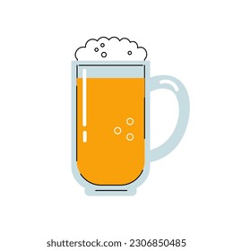 Beer mug vector illustration. Cold alcohol drink with foam and bubbles in glassware for pub, bar, restaurant, brewery, menu, party design