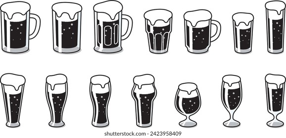 Beer, beer mug vector illustration set