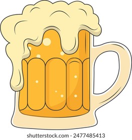 Beer Mug Vector Illustration in Trendy Cartoon Style. Isolated on White Background. 