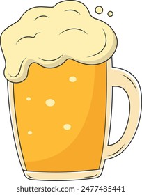 Beer Mug Vector Illustration in Trendy Cartoon Style. Isolated on White Background. 