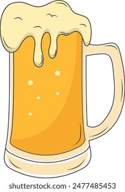 Beer Mug Vector Illustration in Trendy Cartoon Style. Isolated on White Background. 