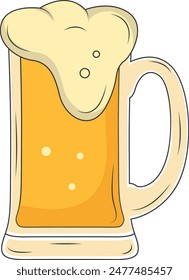 Beer Mug Vector Illustration in Trendy Cartoon Style. Isolated on White Background. 