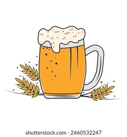 Cerveza en una taza, ilustración aislada de Vector sobre un fondo blanco