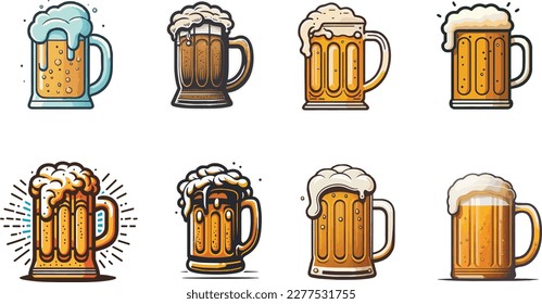 Chope De Bière Avec De La Bière Légère Et De La Mousse Illustration  Multicolore Vectorielle Dessinée à La Main