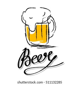 Beer mug vector silhouette isolated on white background. Oktoberfest beer drink vector. Beer pub alcohol illustration. Vintage calligraphic beer design.