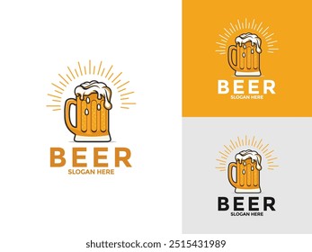 Beer Mug Vintage logo design vector, Fresh Beer Logo icon Illustration
