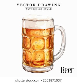 Beer in Beer Mug Vintage Watercolor style Stock vector