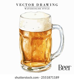 Beer in Beer Mug Vintage Watercolor style Stock vector