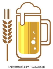 Beer mug and wheat ear isolated on a white background.