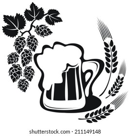 Beer mug and wheat ear isolated on a white background.