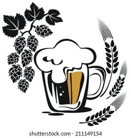 Beer mug with wheat ears isolated on a white background.