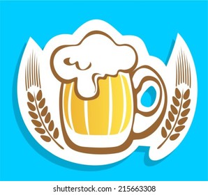 Beer mug and wheat ears isolated on a blue background.