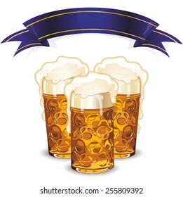 Beer mugs and banner-transparency blending effects and gradient mesh