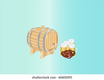 beer mugs and barrel ( background on separate layer )