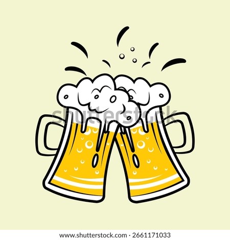 Beer Mugs Cheers Vector, Clinking Glasses, Party Celebration Drink Icon