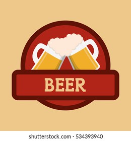 beer mugs foam clinking red label vector illustration eps 10