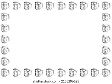 
Beer mugs frame in black stroke on white background