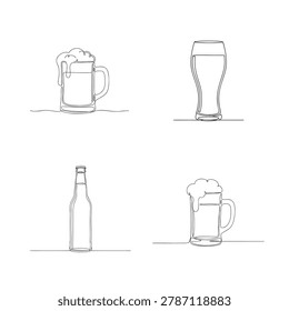 Beer mugs, glasses, one line drawing, simple art.