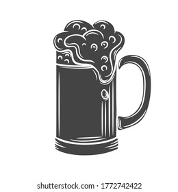 Beer mugs glyph icon. Vector illustration in retro style.