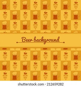 Beer mugs and hop vector Oktoberfest background with central space for text