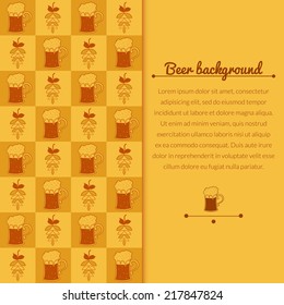 Beer mugs and hop vector Oktoberfest background with vertically space for text