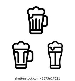 Beer mugs icons set different styles foam top