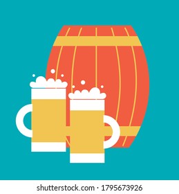 Beer mugs icons. Traditional Oktoberfest beer festival. Mugs beer simple vector element. Oktoberfest cartoon flat banner. Set of Oktoberfest vector design elements. Vector EPS10