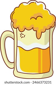 Beer Mugs Illustration with Cartoon Style. Isolated on White Background.