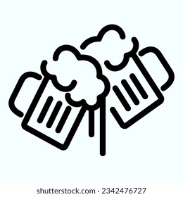 Beer Mugs line icon. Mugs with beer vector illustration isolated on white. Two holding beer glasses outline style designed for and app. Eps 10.