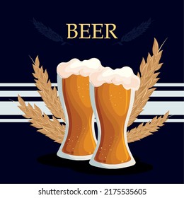 beer mugs poster with foam