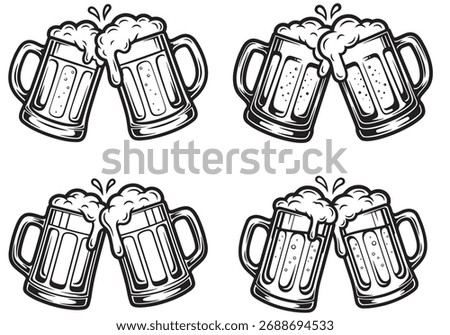 Beer mugs toasting silhouette vector design for celebration, party, cheers, pub, Oktoberfest and drink-themed decoration