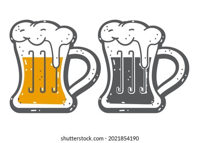 Beer mugs vector icons set isolated on a white background.