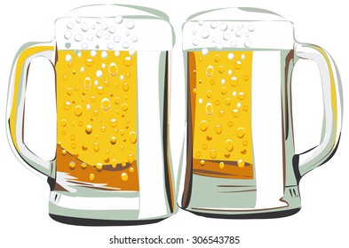 Beer mugs vector illustration, isolated on white