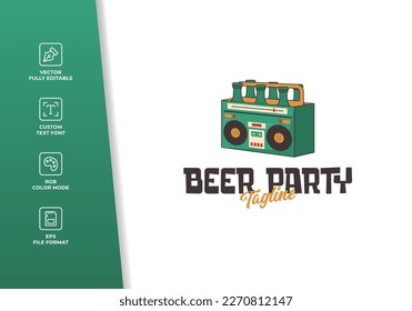 beer music party logo concept. beer and radio party logo combination retro concept. fully editable eps10 oktoberfest party theme.