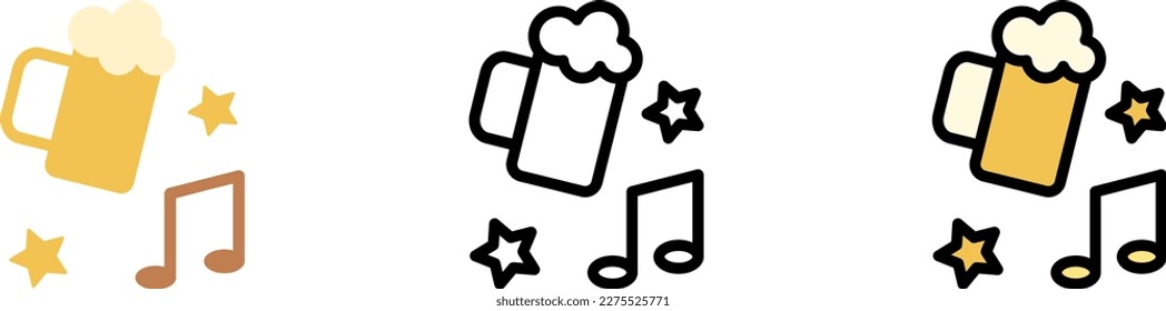 Cerveza, música, ícono vector de fiesta en diferentes estilos. Línea, color, contorno relleno